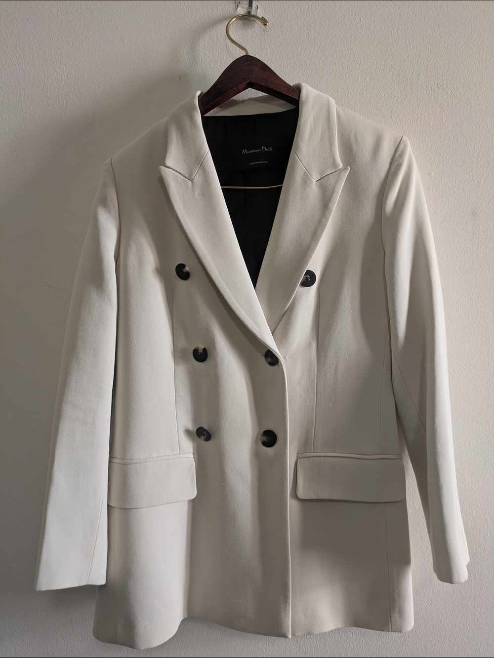 Massimo Dutti Double-Breasted Cream Blazer with Black Buttons